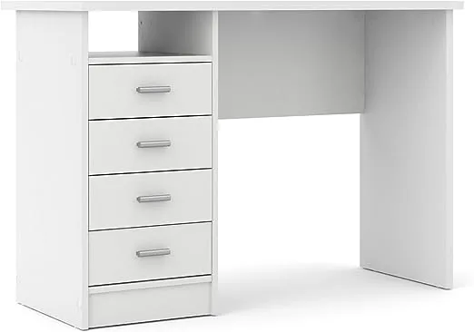 Tvilum 4-Drawer Desk, Modern White Office Writing Desk with Storage, Compact and Functional Desk for Home or Office