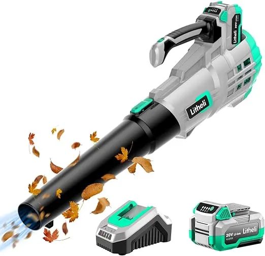 Litheli 20V Cordless Leaf Blower 350 CFM 85 MPH, Variable Speeds Electric Leaf Blower Battery Powered for Blowing Leaves, Dust, Snow, 4.0 Ah Battery & Fast Charger Included