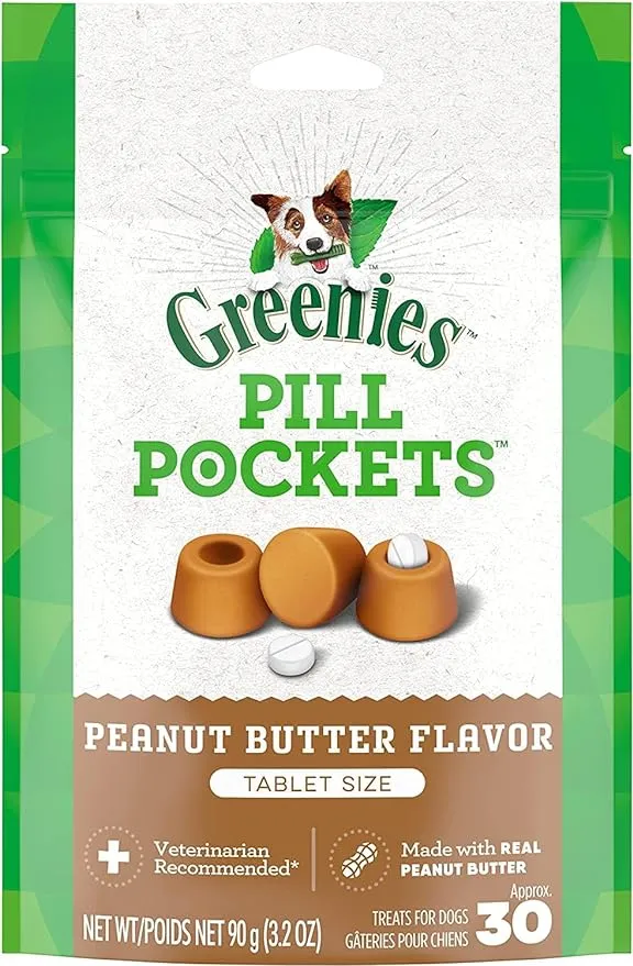 Greenies Pill Pockets Treats for Dogs, 9.6 Ounces, Real Peanut Butter Flavor