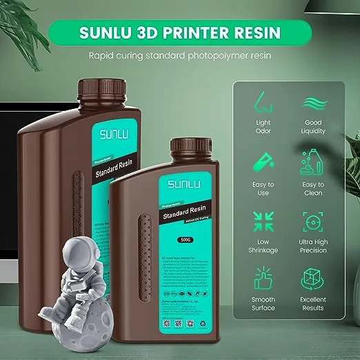 SUNLU 3D Printer Resin 1kg, Fast Curing Standard 3D Resin for LCD DLP SLA 3D Printers, 395 to 405nm UV Curing 3D Printing Liquid Photopolymer Resin, Low Shrinkage, High Precision, 1000g, Clear Blue