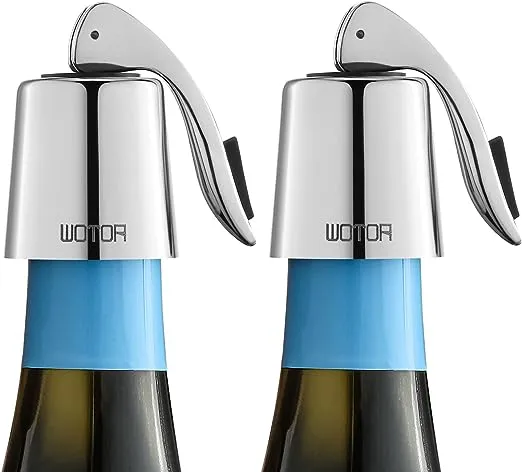 Stainless Steel Wine Bottle Stoppers with Silicone - Reusable Wine Saver and Decorative Bottle Sealer, Leakproof, Keep Fresh, Silver, 2 Pack
