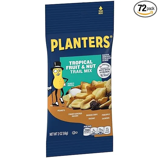 PLANTERS Fruit and Nut Trail Mix, 2 oz Single Serve Bags (Pack of 72) - Trail Mix Snack Pack for On the Go Snacking - Great After School Snack, Movie Snack or Active Lifestyle Snack - Kosher Snack