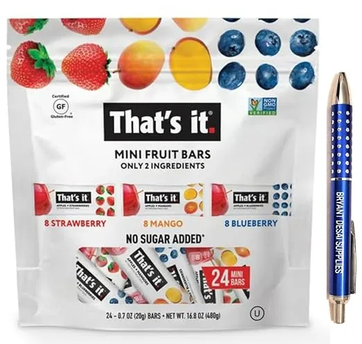Mini Fruit Bars, That's it, 24 ct, Variety Pack, Strawberry, Mango, Blueberry, Packaged with BRYANT DESAI SUPPLIES, LLC PEN
