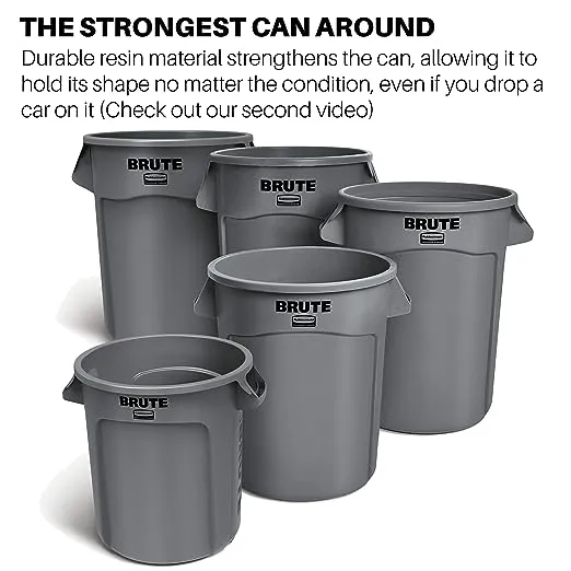 Rubbermaid Commercial Products BRUTE Heavy-Duty Round Trash/Garbage Can with Venting Channels, 32-Gallon, Black, Wastebasket for Home/Garage/Bathroom/Outdoor/Driveway, Pack of 6