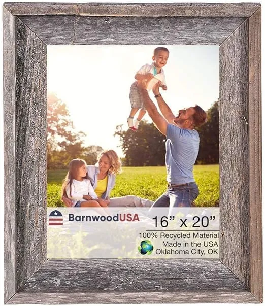 BARNWOODUSA | Farmhouse Style Rustic 16x20 Picture Frame | Signature Molding | 100% Reclaimed Wood | Rustic | Natural Weathered Gray