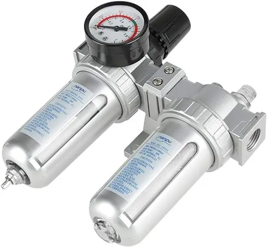 Air Filter Regulator Moisture Trap Compressor 1/2" Moisture Oil Water Separator Air Compressor Filter Trap Separator for Air Tool System Kit with Pressure Gauge.