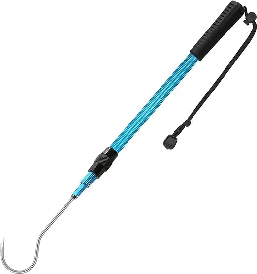 SANLIKE Telescopic Fish Gaff with Stainless Sea Fishing Spear Hook Tackle, Soft Handle Aluminium Alloy Pole for Saltwater Offshore Ice Tool