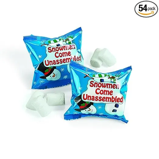 Fun Express 15 oz. Marshmallow Snowman Vanilla Candy Fun Packs - 54 Packs, Great for Christmas Stocking Stuffers, Hot Chocolate Bars and Holiday Festivities