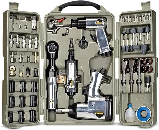 Air Tool and Accessories Kit, 71 Piece, Impact Wrench, Air Ratchet, Die Grinder, Aire Hammer, Hose Fittings, Storage Case - 836668