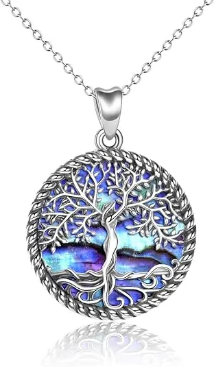 ONEFINITY Tree of Life Necklace for Women Sterling Silver Abalone Shell Crystal Tree of Life Pendant Necklace Family Tree Jewelry for Mom Daughter Sister Girls Christmas Gifts