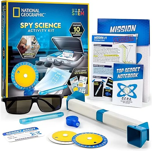 NATIONAL GEOGRAPHIC Spy Science Kit - Kids Spy Activity Set, Complete 10 Secret Spy Missions with Spy Gadgets for Kids and Spy Gear, Kids Detective Kit, Science Kits for Kids, Pretend Play