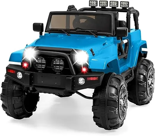 Best Choice Products Kids 12V Ride On Truck, Battery Powered Toy Car w/Spring Suspension, Remote Control, 3 Speeds, LED Lights, Bluetooth - Light Blue