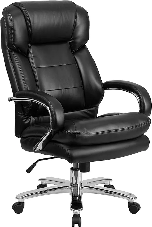 Flash Furniture Hercules Series LeatherSoft Swivel Office Chair with Loop Arms, Ergonomic High-Back Executive Chair with Padded Seat and Arms, Black