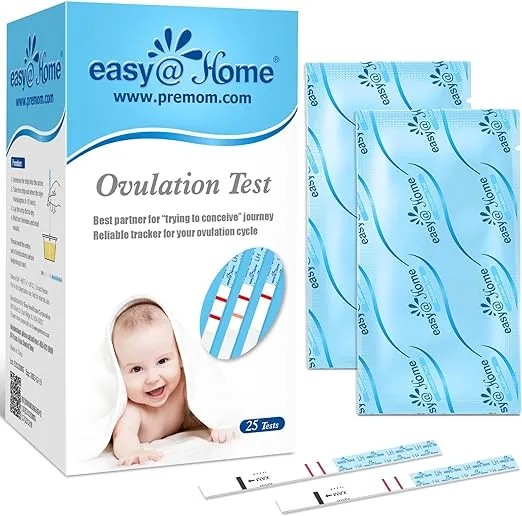 Easy@Home Ovulation Test Strips, 25 Pack Fertility Tests, Ovulation Predictor Kit, Powered by Premom Ovulation Predictor iOS and Android App, 25 LH Strips