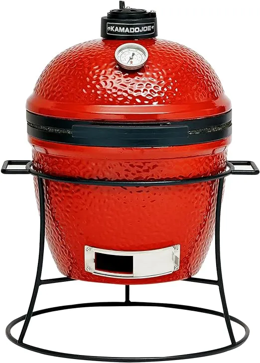 Kamado Joe Joe Jr 13.5-inch Portable Ceramic Charcoal Grill with Grill Stand, Stainless Steel Cooking Grate, Heat Deflectors and Ash Tool in Red, Model KJ13RH