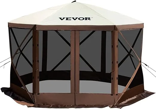 VEVOR Pop-Up Gazebo Screen Tent, 12 x 12 Ft 6-Sided Camping Gazebo Instant Canopy Sun Shelter with 6 Removable Privacy Wind Cloths, Mosquito Netting, 300D Oxford Cloth for Patio, Backyard, Lawn