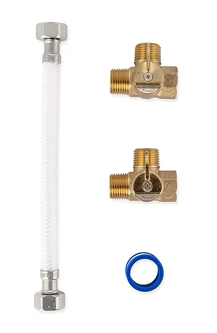 Camco Camper/RV Water Heater By-Pass Kit | Designed to By-Pass Camper Water Heater when Winterizing | 8-Inch Nylon Reinforced Hose with 2 Brass Valves (35953)
