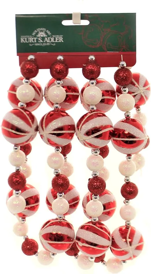 6-Foot Red and White Glitter Candy Ball Garland