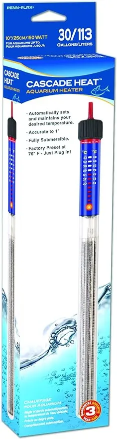 Penn-Plax Cascade Heat Aquarium Heater – Fully Submersible – Great for Freshwater and Saltwater Fish Tanks – 11” Length – 150 Watt