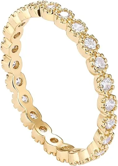 PAVOI 14K Gold Plated Rings Cubic Zirconia Band | Marquise Milgrain Eternity Bands | Gold Rings for Women