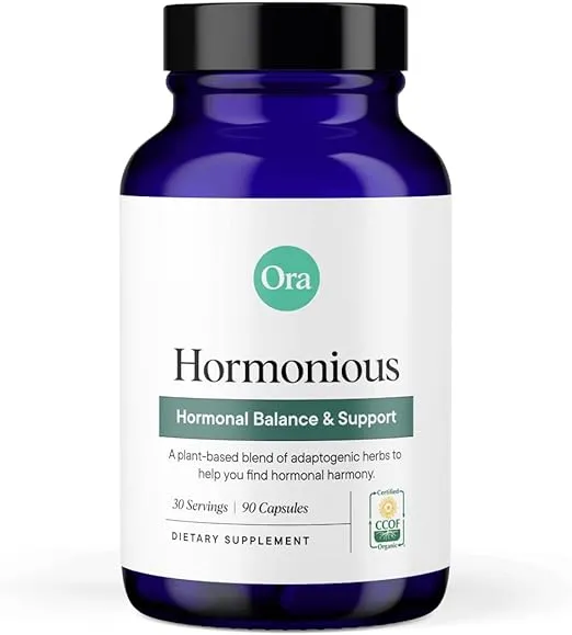 Ora Organic Natural Hormone Balance Supplement & Hormonal Acne Relief for Women - Support Skin, Mood, Energy, PMS & Menopause - Ashwagandha, Maca, Burdock Root, Cordyceps & VIT C - 90 Capsules