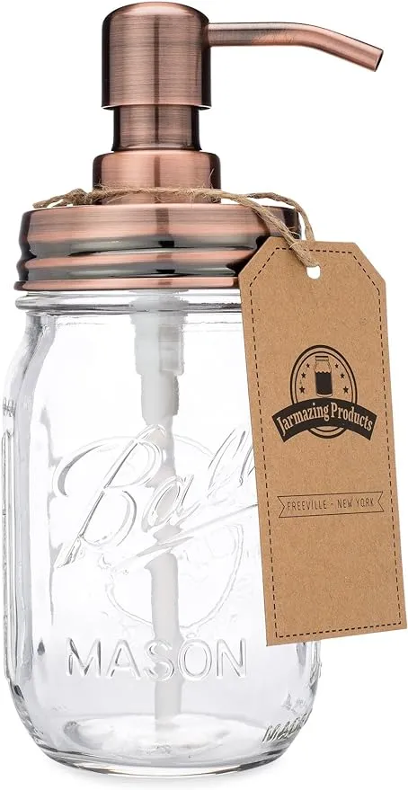 Jarmazing Products Mason Jar Soap Dispenser - Copper - with 16 Ounce Ball Mason Jar - Made from Rust Proof Stainless Steel