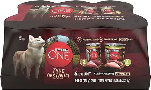 Purina ONE True Instinct Classic Ground Grain-Free Formulas With Real Turkey and Venison, and With Real Chicken and Duck High Protein Wet Dog Food Variety Pack - (Pack of 6) 13 oz. Cans