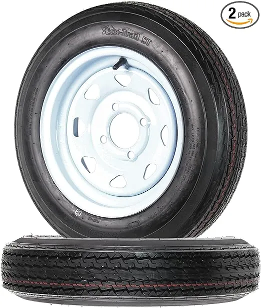 eCustomrim 2-Pack Trailer Tires On Rims 4.80-12 480-12 4.80 X 12 Load Range B 4 Lug Wheel White Spoke - 2 Year Warranty w/Free Roadside