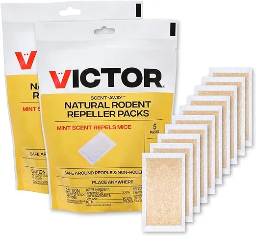 Victor M805-2SR Scent-Away Natural Rodent Repeller – Peppermint Oil Mouse and Rat Repellent – 10 High-Strength Rodent Repelling Sachets Included, Yellow, 2 Pack