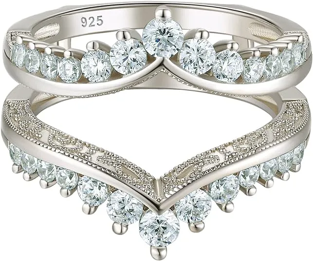 Wuziwen Wedding Guard Ring Enhancers for Engagement Rings Womens CZ 925 Sterling Silver Size 5-12
