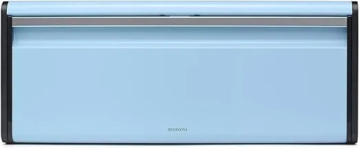 Brabantia Rectangular Fall Front Bread Box (Dreamy Blue) Large Front Opening Flat Top Bread Store for Kitchen Counter, Fits 2 Loaves