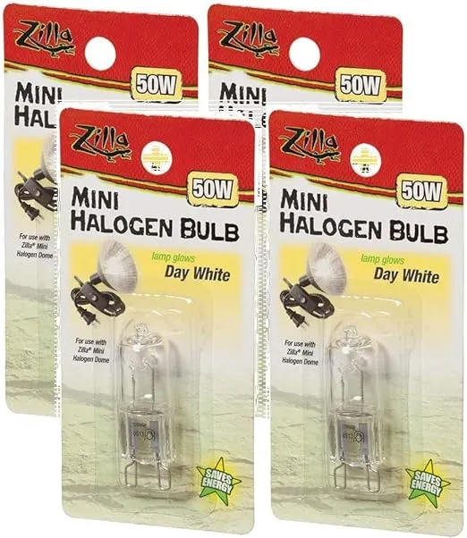 Zilla 4 Pack of Reptile Terrarium Heat Lamps Mini Halogen Bulb, Day White, 50 Watts