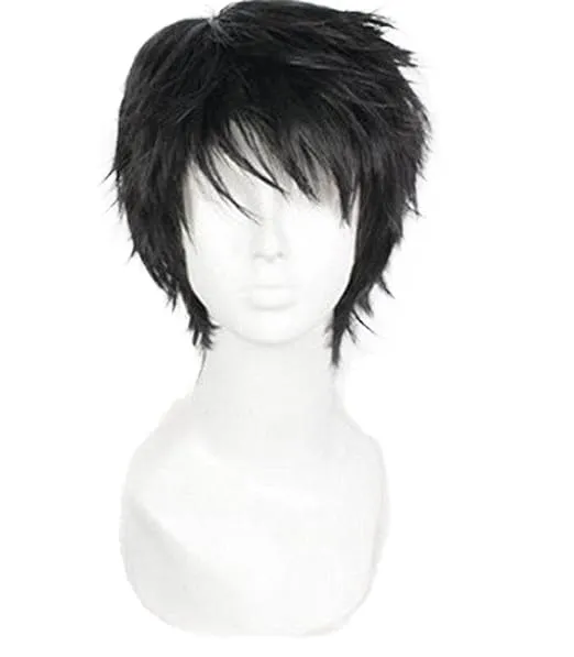 OYSRONG Short 11.81'' Black Men Curly Multifunction Fluffy Layered Frizzy Cosplay Heat Resistant Fibre Halloween Wig