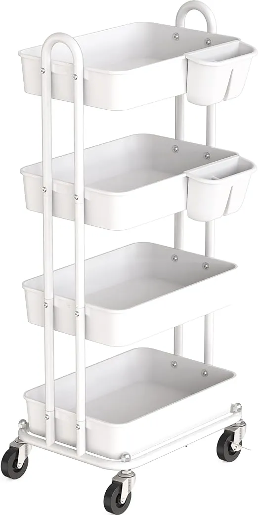 Simple Houseware Heavy Duty 4-Tier Utility Rolling Cart, White