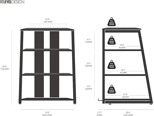 FITUEYES Design 4-Tier AV Media Stand Corner Shelf Stand Wooden Corner Shelves Component Cabinet Stereo Rack Audio Tower with Height Adjustable Wooden Shelves for/Apple Tv/Xbox One/ps4 (Black)