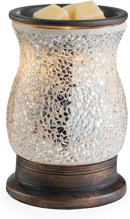 CANDLE WARMERS ETC. Illumination Fragrance Warmer- Light-Up Warmer for Warming Scented Candle Wax Melts and Tarts or to Freshen Room, Reflection Mosaic Silver Glass