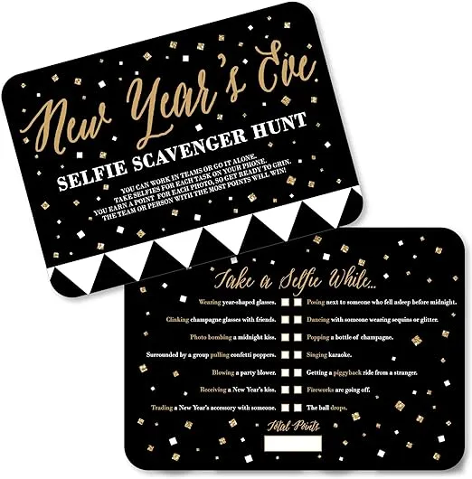 Big Dot of Happiness New Year's Eve - Gold - Selfie Scavenger Hunt - New Years Eve Game - Set of 12
