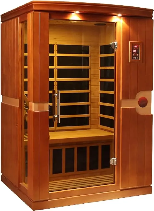 Golden Designs Venice 2 Person Low EMF 6 Heating Panel Infrared Therapy Wood Dry Heat Sauna with MP3 Aux Connection for Home Spa Days