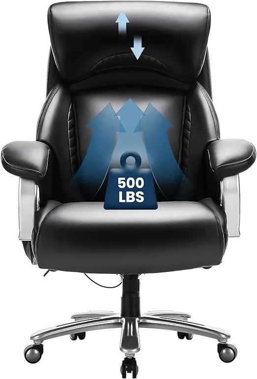 COLAMY Big and Tall Office Chair 500lbs-Heavy Duty Leather Computer Executive Desk Chair with Wide Seat, Adjustable headrest, Lumbar Support-Black
