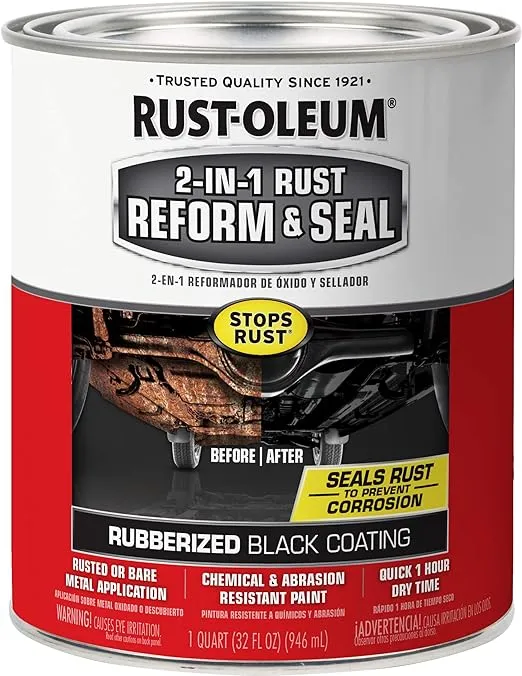 Rust-Oleum 344763 Automotive 2-in-1 Rust Reform & Seal, Quart, Black, 32 Fl Oz (Pack of 1)