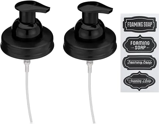 Jarmazing Products Mason Jar Foaming Soap Dispenser Lids - Includes Waterproof Stickers! Black - 2 Pack