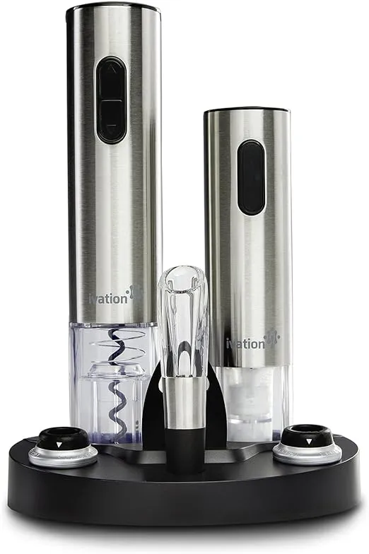 Ivation Electric Wine Gift Set - Includes Electric Bottle Opener, Wine Aerator, Electric Vacuum Preserver, Stoppers, Foil Cutter & Charging Base