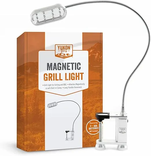 Yukon Glory™ Bright and Durable Magnetic LED Grill Light for Grilling and BBQ, Attaches Magnetically or with Built in Clamp, Long Flexible Gooseneck, Perfect for Blackstone Grills