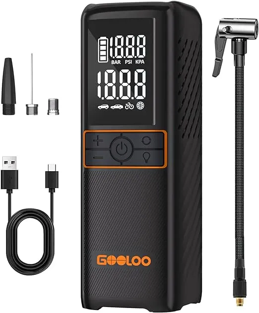 GOOLOO GT160 Tire Inflator Portable Air Compressor, 160PSI 3X Fast Portable Air Pump for Car Tires, 7500mAh Cordless Tire Pump with LED Light, USB Qucik Charge, Auto-Shutoff, for Car Motors Bike Ball