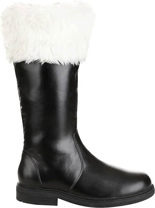 Mens Santa Claus Costume Boots - Faux Leather Uppers, Zipper Closure, Faux Fur Cuff, Anti-Skid Sole, Foam Lining