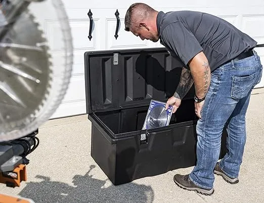Buyers Products 1712240 Black Poly All-Purpose Storage Chest w/Hasp & Stainless Steel Hinge, 6.3 cu. ft, Made In The USA, Lightweight Storage, Dent-Resistant, Outdoor Storage Box