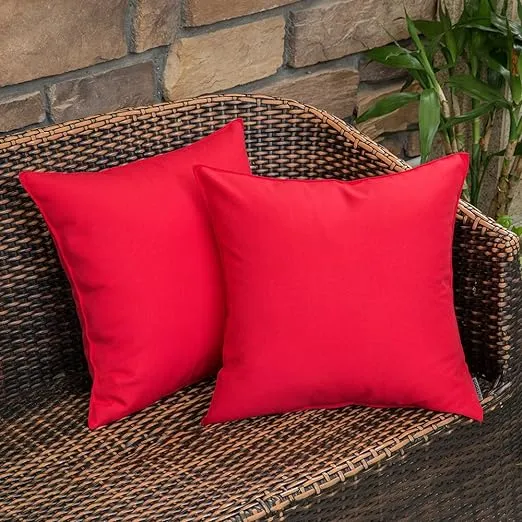 MIULEE Pack of 2 Decorative Outdoor Waterproof Pillow Covers Square Garden Christmas Cushion Sham Throw Pillowcase Shell for Spring Patio Tent Couch 18x18 Inch Red