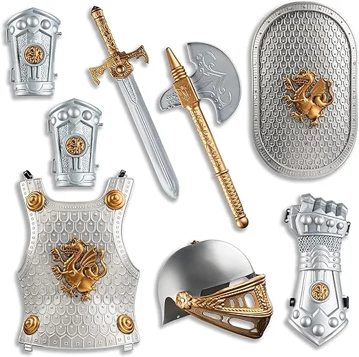 Dress Up America Knight Armor Set for Kids - Medieval Shield and Helmet Playset - Royal Knight Costume Dress Up for Boys
