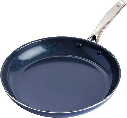 Blue Diamond Cookware 12" Frying Pan Skillet, Diamond Infused Healthy Ceramic Nonstick, PFAS and PFOA-Free, Dishwasher Safe, Oven Safe, Even Heating, Metal Utensil Safe, Warp Control, Blue