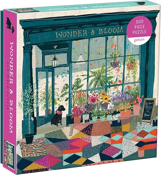 Galison Wonder & Bloom Puzzle, 500 Pieces, 20”x20” – Brightly Colored Scene of a Welcoming Local Plant Shop – Challenging, Perfect for Family Fun, Multicolor